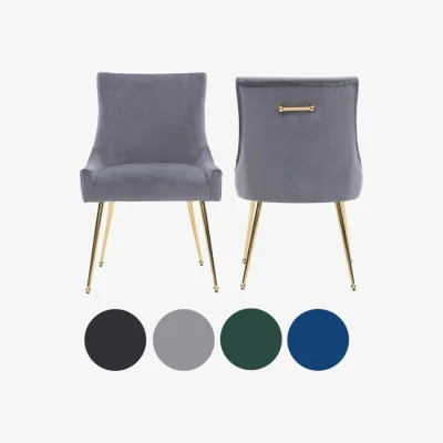 The Range 2PCs Viviana Velvet Dining Chairs with Gold Legs, Ring Handle Modern Upholstered - Grey