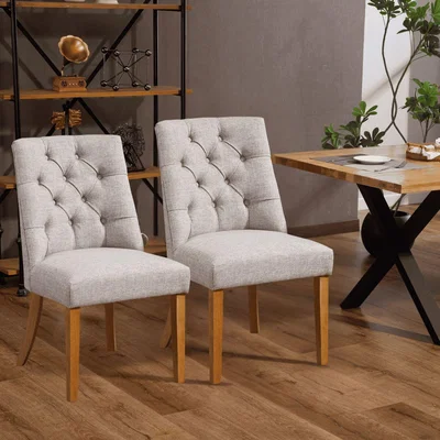 The Range Samara Pair of Fabric Dining Chairs Button Back Tufted Design  - Natural