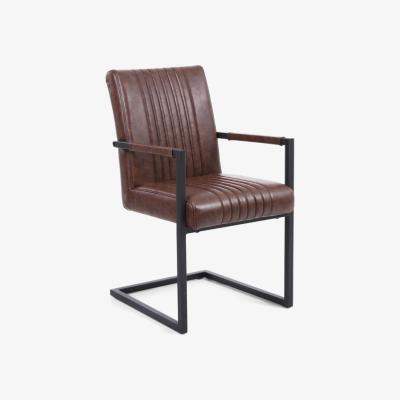 The Range Avon Cantilever Leather Match Brown Carver Armrest Dining Chair Set of 2 - Brown