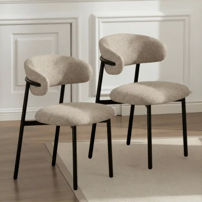The Range Velora Pair of Beige Chenille Dining Chairs - Beige