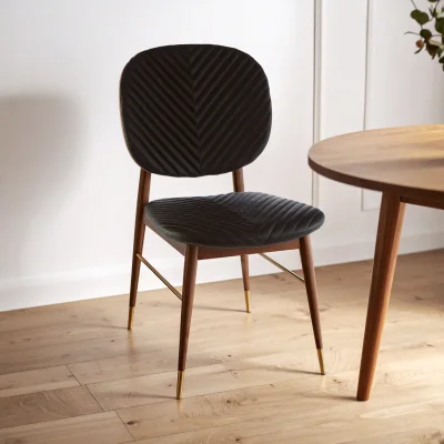 The Range Kenso Black Leather and Walnut Wood Dining Chair - Black