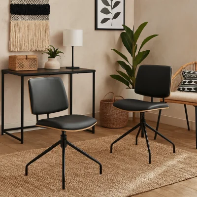 The Range Nairobi Swivel Dining Chairs Set of 2 Veneer and Faux Leather - Black