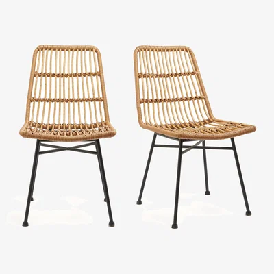 The Range Dining Chairs Set of 2 Rattan Reeded Wicker - Beige
