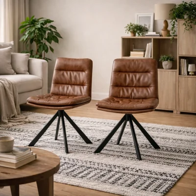 The Range Havdrup Set of 2 Tan Faux Leather Swivel Dining Chairs - Brown