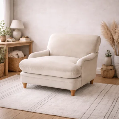 The Range Plumpton Velvet Dining Chair Scandinavian Wide Seat - Beige
