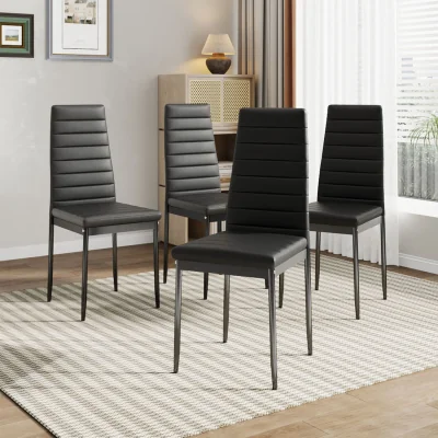 The Range Set of 4 PU Leather Dining Chairs with Padded Seats - Black