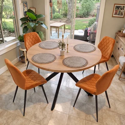 The Range SONARA Modern Velvet Dining Chairs Set of 4 - Ergonomic Curved Backrest, Diamond Quilted, Green - Orange