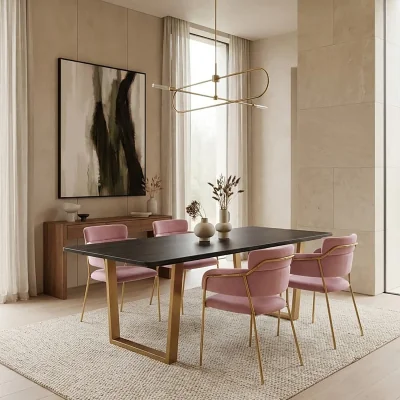 The Range Tamzin Pink Velvet Dining Chair - Gold, Pink