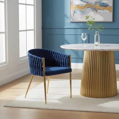 The Range Gilden Blue Dining Chair With Woven Back - Gold, Blue
