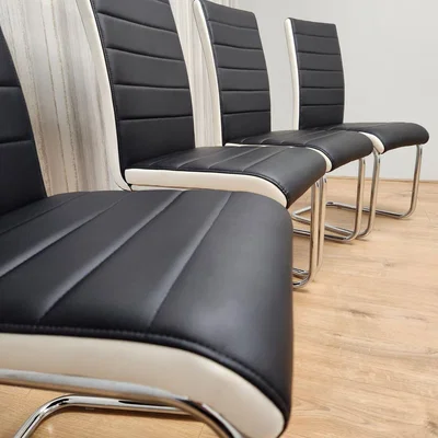 The Range Dining Chairs High Back Set Of 4 Faux Leather Padded Chrome Black White - Black White