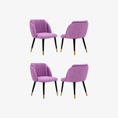 The Range Milano Velvet Dining Chairs Set of 4 - Purple / Gold End Caps