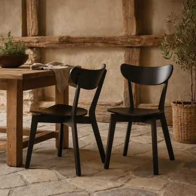 The Range Set of 2 Veneer Dining Chairs Scandinavian Style - Black