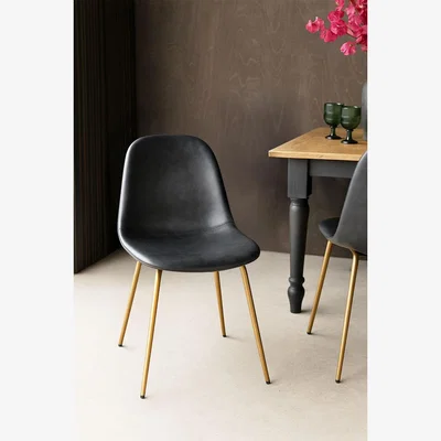Rockett St George Set of 2 Timeless Faux Black Leather & Gold Legs Dining Chair
