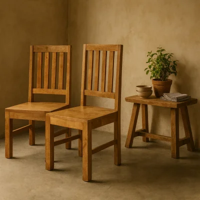 The Range Manila Set of 2 Light Mango Wood Slat-Back Dining Chairs - Brown