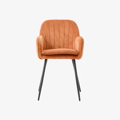 The Range Livingandhome Set of 2 Upholstered black iron legs Dining Chairs - Orange