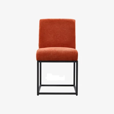 The Range Set of 2 Chenille Dining Chairs with Black Metal Legs - Orange