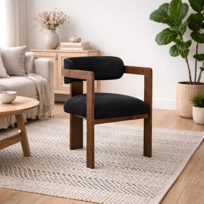 The Range Thurles Upholstered Velvet Dining Chair with Legs - Black