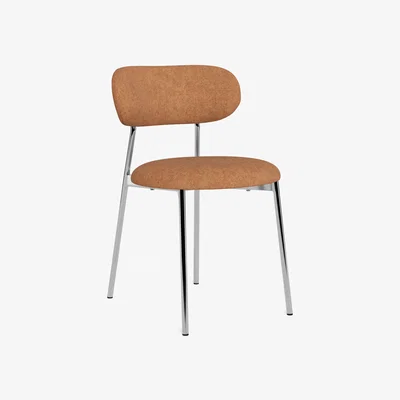 The Range Lyric Dining Chair in Terracotta Fabric & Chrome Base (Set of 2) - Terracotta & Chrome