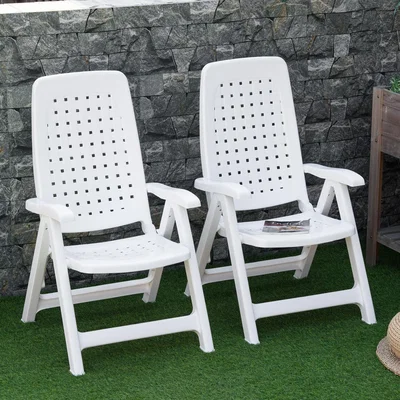 The Range Set of 2 Folding Plastic Dining Chairs with 4-Position Backrest - White / Set of 2 chairs