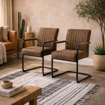 The Range Helsinki Light Ribbed Upholstered Dining Chairs Set of 2 - Brown