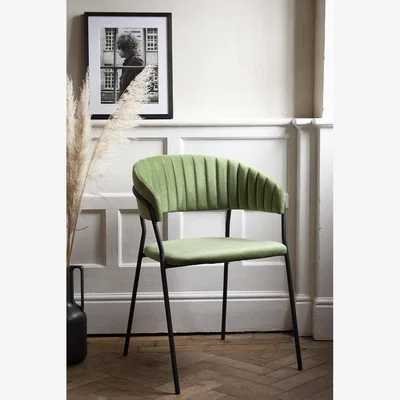 Rockett St George Curved Back Velvet Dining Chair In Moss Green