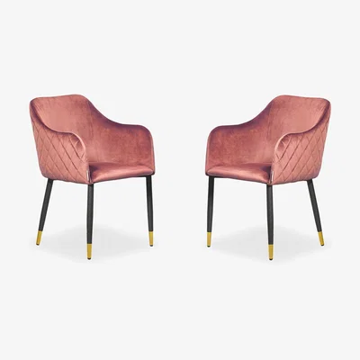 The Range Verona Velvet Dining Chair Set of 2 - Pink / Gold End Caps