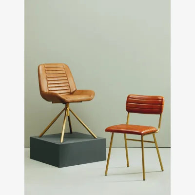 The Range Buffalo Tan Leather Dining Chair With Gold Finish Frame - Gold, Brown