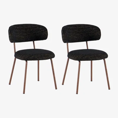 The Range Linen Fabric Mid-Century Dining Chairs with Handle - Black