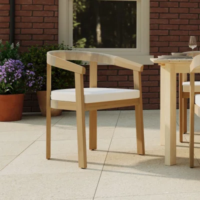 The Range Charles Bentley Delgada Acacia Curved Back Dining Chairs with Cushions - Set of 2 - Natural Wood