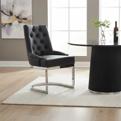 The Range Azalea Tufted Black Faux Leather Dining Chair - Black, Silver