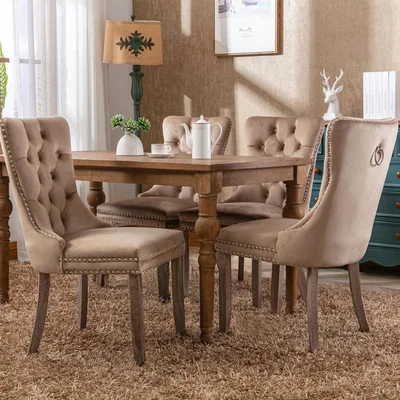 The Range Selma Velvet Tufted Dining Chairs with Knocker Back - Brown / 4