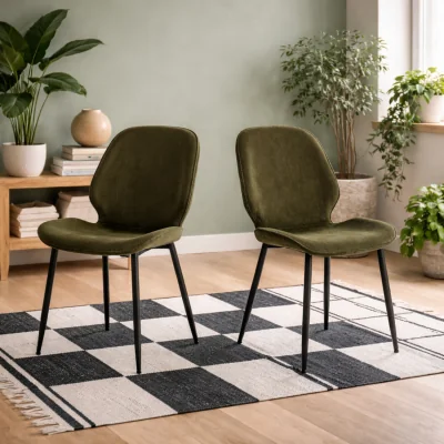 The Range Larkwood Set of 4 Olive Corduroy Dining Chairs with Matt Black Legs - Green