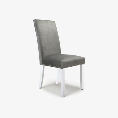 The Range Pair Of Randall Stud Detail Brushed Velvet Grey Dining Chair - Polyester