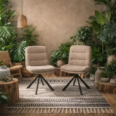 The Range Havdrup Alea Fabric Swivel Dining Chairs Set of 2 - Beige