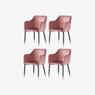 The Range Verona Velvet Dining Chair Set of 4 - Pink / Gold End Caps