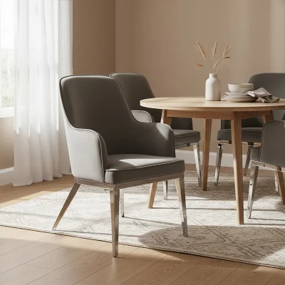 The Range Eliza Grey Velvet Dining Chair with Silver Finish Legs - Grey