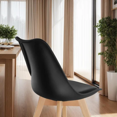 The Range Dining Chair, Padded Seat, Ergonomic Shape, Wooden Legs - Black / 4