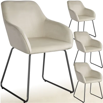 The Range Dining Chair Jeane, Velvet Look, Cantilever - Velvet Cream/Black / 4