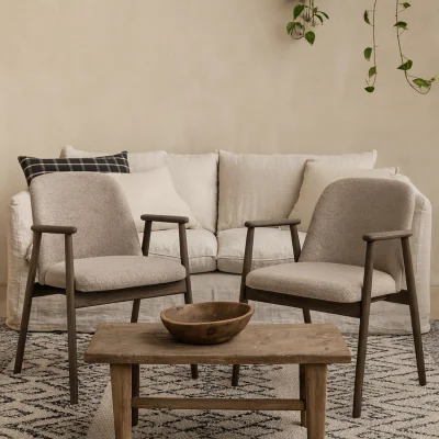The Range Kampala Monza Upholstered Dining Chairs with Armrests Set of 2 - Beige