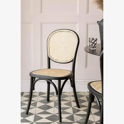 Rockett St George Chez Pitou Black Wood & Woven Cane Dining Chair