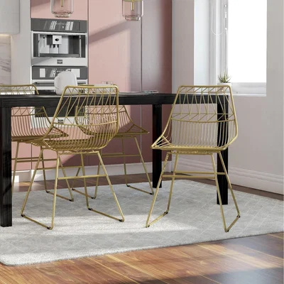 The Range Astrid Single Gold Geometric Wire Metal Dining Chair - Gold