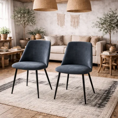 The Range Svendborg Grey Corduroy Dining Chairs with Black Metal Legs - Set of 4 - Grey