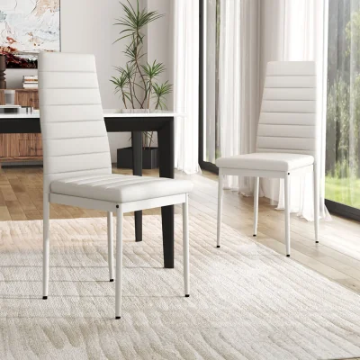 The Range Set of 2 Faux Leather Armless High Back Dining Chairs - White