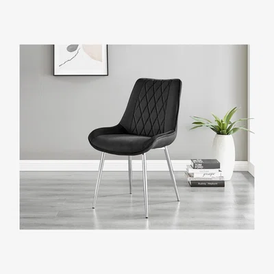 The Range 2x Pesaro Velvet Silver Leg Luxury Dining Chairs - Black