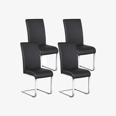 The Range Faux Leather Dining Chairs with Metal Legs - Black / 4