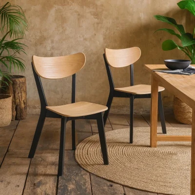 The Range Set of 2 Saffron Black and Natural Oak-Effect Dining Chairs - Natural