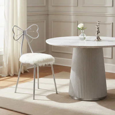The Range Jolie Silver and  Faux Fur Bow Back Dining Chair - Silver