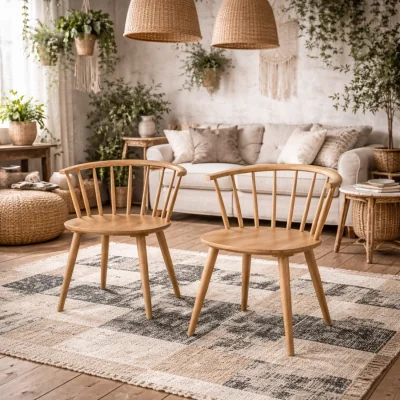 The Range Noa Oak Dining Chairs Set of 2, Slatted Back Matt Oak Finish - Natural