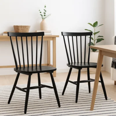 The Range Freya Set of 2 Lacquered Birch Dining Chairs - Black
