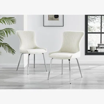 The Range 2x Nora Velvet Silver Leg Dining Chairs - Cream